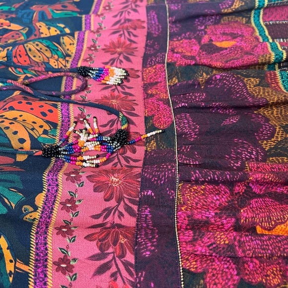 FARM Rio Mixed Patchwork Midi Dress Long Sleeve Tie Neck Size Small - Picture 6 of 10